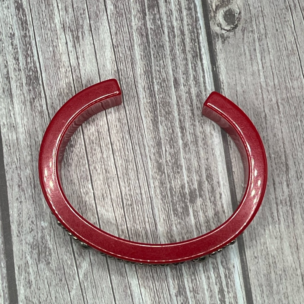 DIOR VTG 90s Lucite Studded Logo Cuff Bracelet Red Resin RARE Vintage Galliano - Picture 8 of 12
